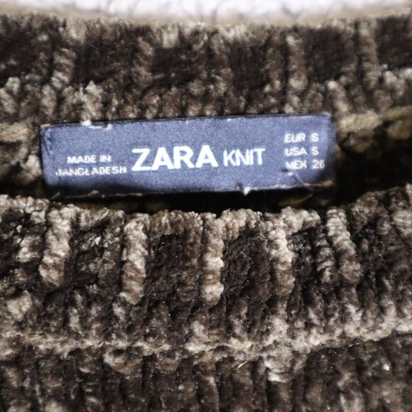 Zara Knit Chenille Crop Sweater Brown Scalloped Hem Size S Soft Comfy - Picture 3 of 12